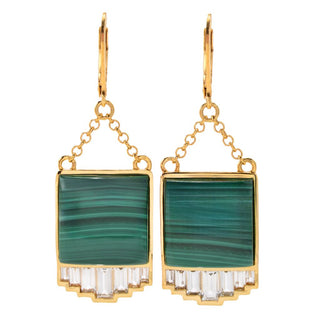 Brincos pendentes de malaquita e topázio branco banhados a ouro 18K MUSE de 15 mm