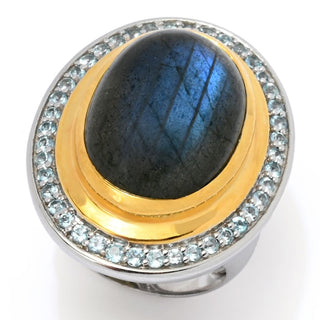 Anel MUSE em ouro 18K com detalhes em pedras preciosas opacas e facetadas de 18x13 mm