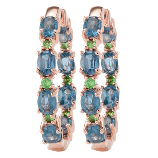 Brincos de argola MUSE em vermeil rosa 18K de cianita e tsavorita de 4,28 quilates