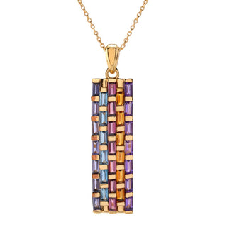 Pingente Baguete Multi-gemas com Corrente e Banhado a Ouro 18K MUSE 2,77ctw