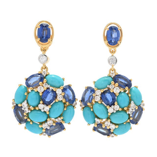 Brincos de Turquesa, Cianita e Zircônia MUSE Vermeil 18K Bela Adormecida