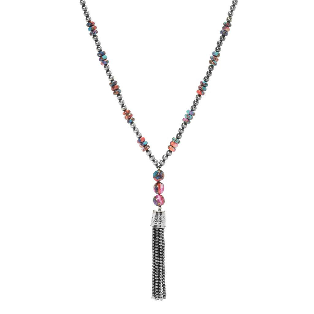 Colar de turquesa e pérolas Navajo da Southwest Elements Orange Dahlia Kingman