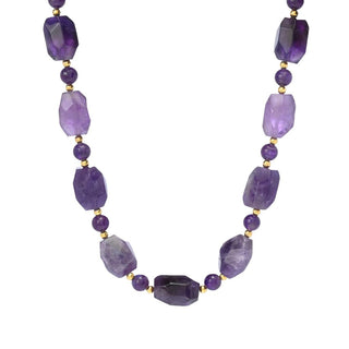 Colar com contas e pepitas de ametista banhadas a ouro 18K de 20 x 15 mm, 19,5" + 2"