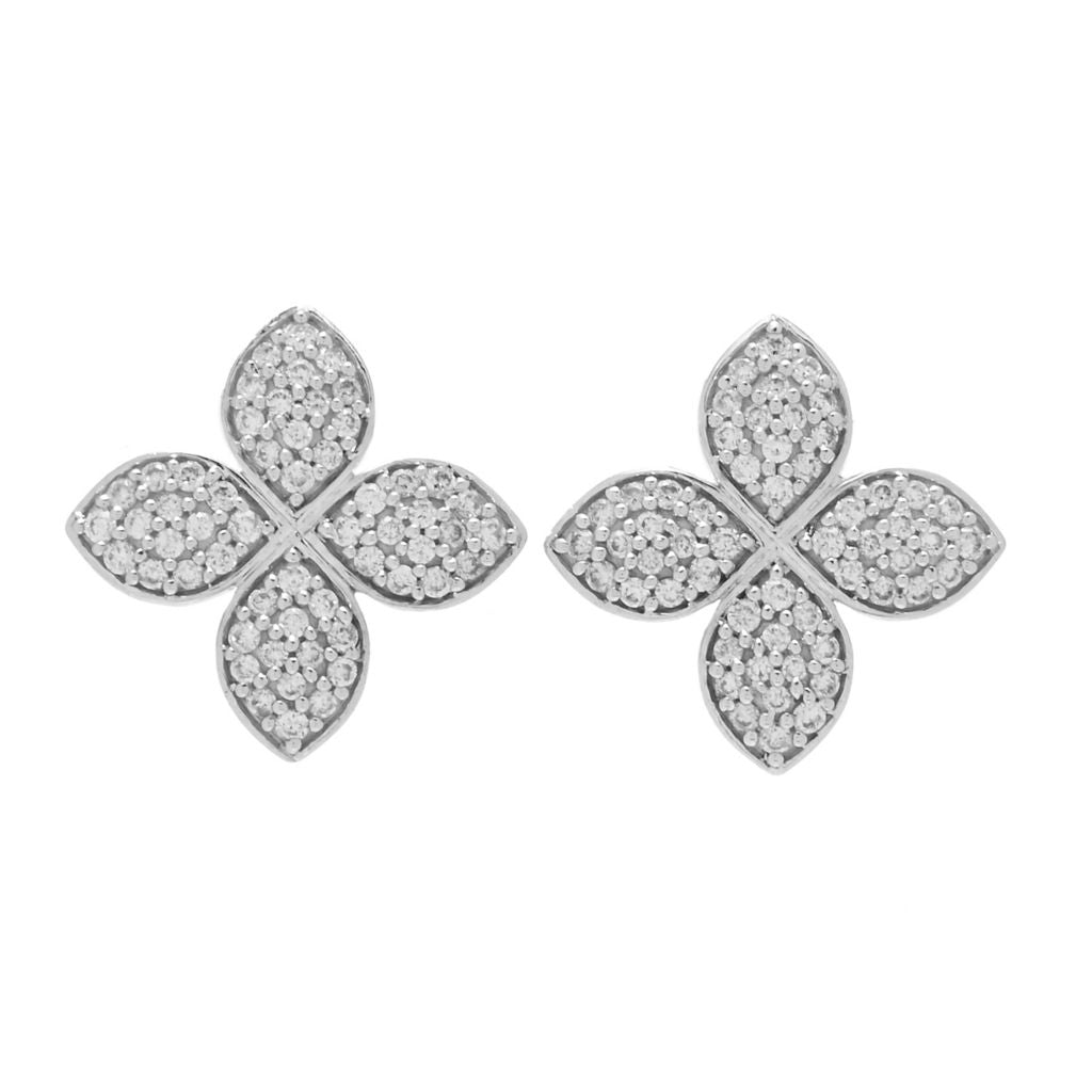 Brincos de pino Morris &amp; David em ouro branco 14K com diamante de 0,54ctw e flor de dogwood