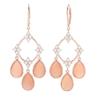Brincos Chandelier de Pedra da Lua Pêssego e Topázio Branco da Claire Vessot Designs
