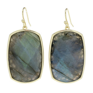 Brincos de Labradorita Facetada Aurelia Banhados a Ouro 18K 30x19mm