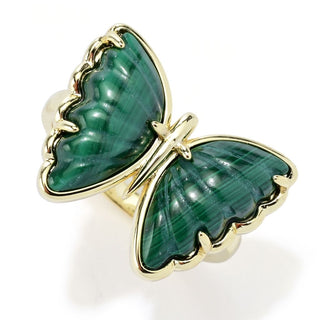 Anel de borboleta Aurelia banhado a ouro 18K com 15x8,5 mm e pedras preciosas esculpidas