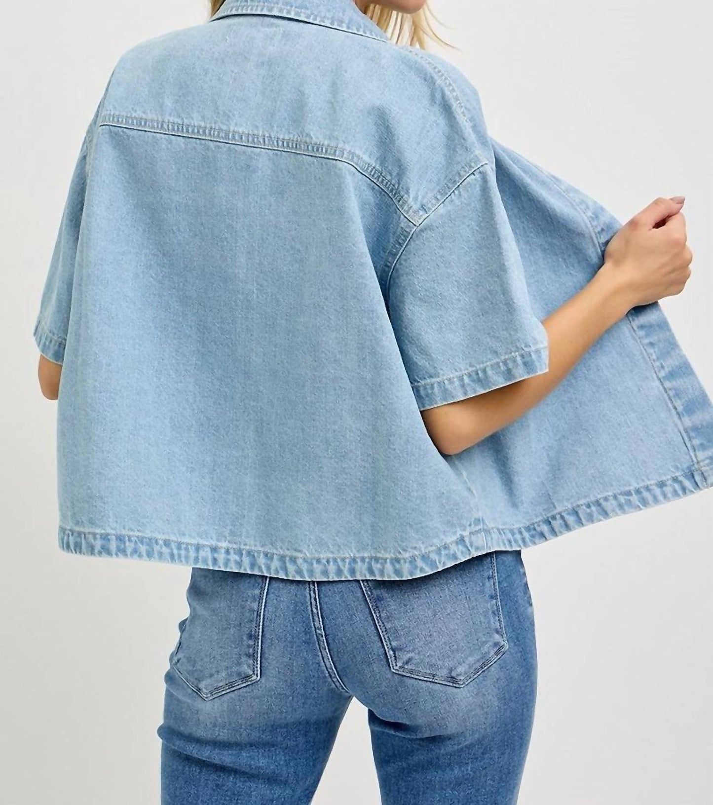 Risen - Cropped Denim Button Down Shirt