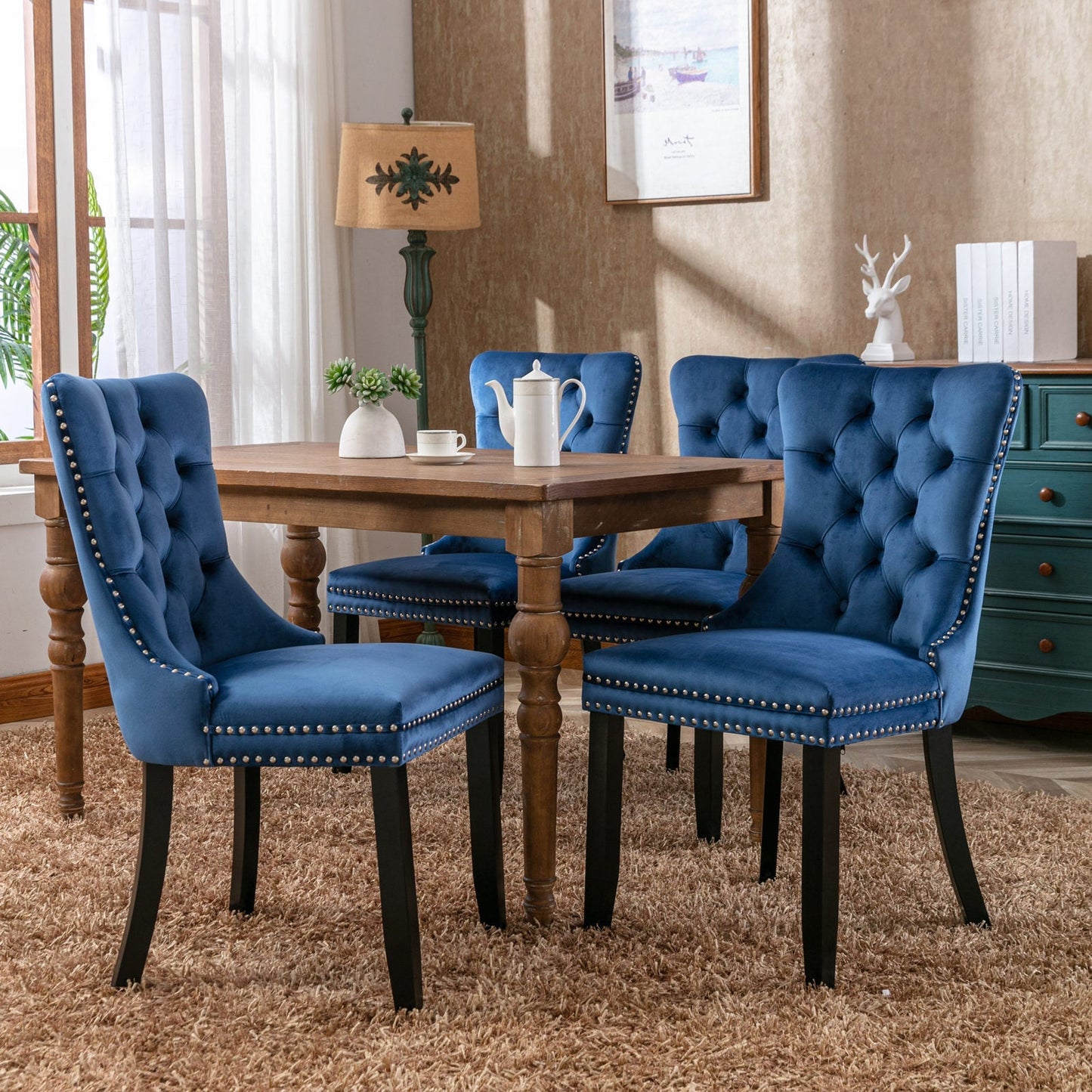 Nikki Collection Modern Tufted Velvet Upholstered Dining Chair Set of 2