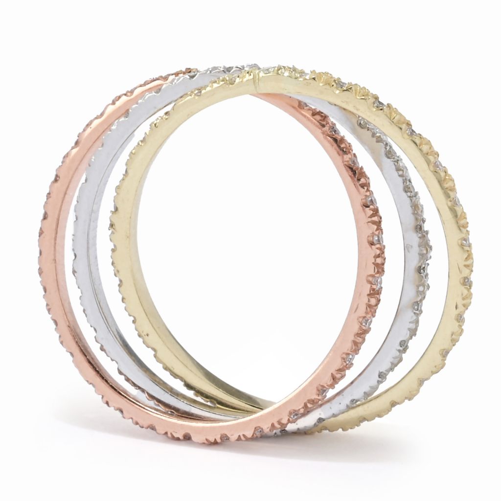 Anel de diamantes tricolores Sonia Bitton Galerie de Bijoux em ouro 14K com 3 faixas