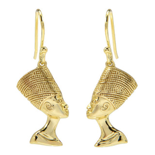 Passaporte para o Egito Brincos de gancho francês banhados a ouro 18K da Rainha Nefertiti