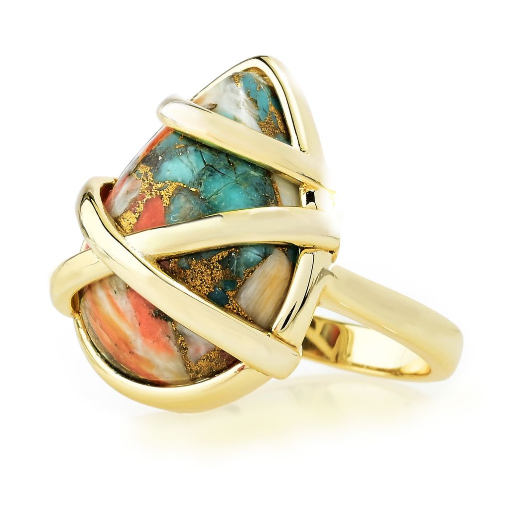 Anel de ostra espinhosa em formato de pera banhado a ouro 18K Aurelia 20x15mm