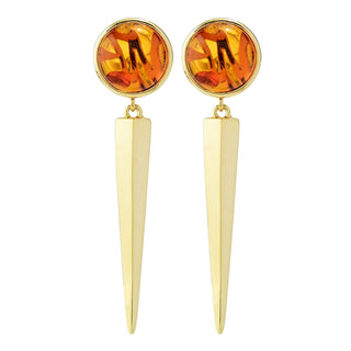 Brincos de adaga Aurelia banhados a ouro 18K, âmbar de 10 mm, 3,8 cm