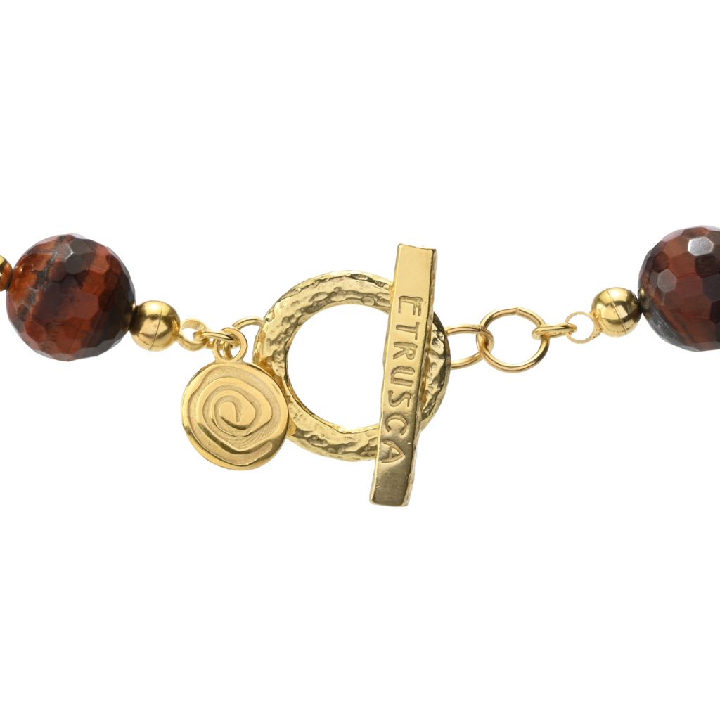 Colar Verona Gioielli com contas facetadas de olho de tigre banhado a ouro 18K de 18"