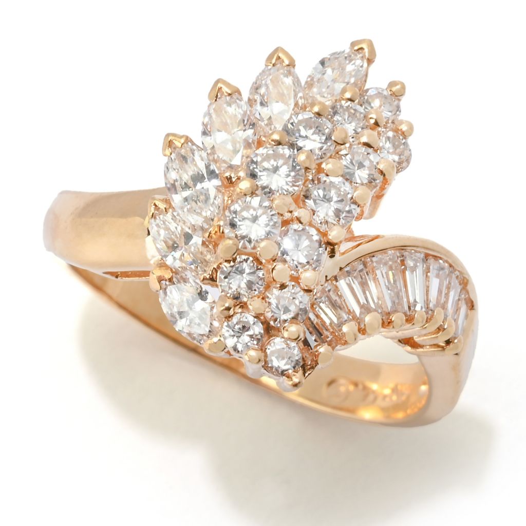Anel de diamante redondo, marquise, baguete e ouro 14K polido de 1,50ct