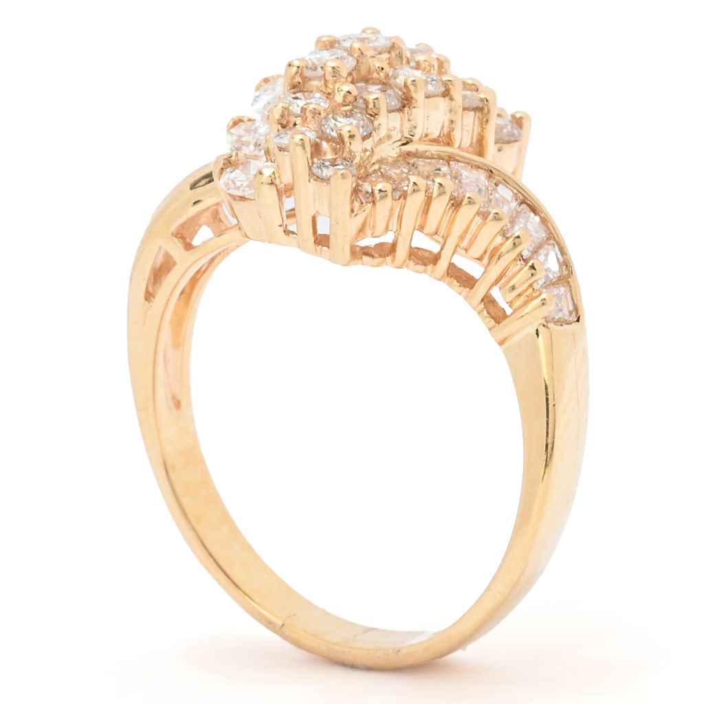 Anel de diamante redondo, marquise, baguete e ouro 14K polido de 1,50ct