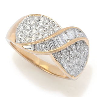 Anel de diamante redondo e baguete polido em ouro 14K de 0,75ct, 5,2 gramas