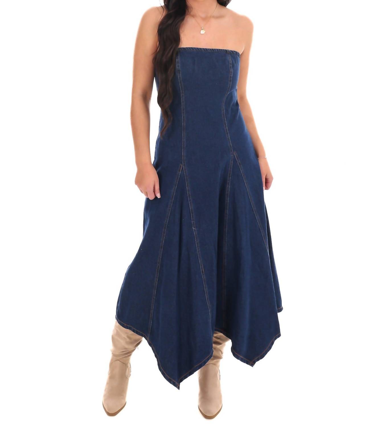 Le Lis - Chasing Joy Denim Tube Midi Dress