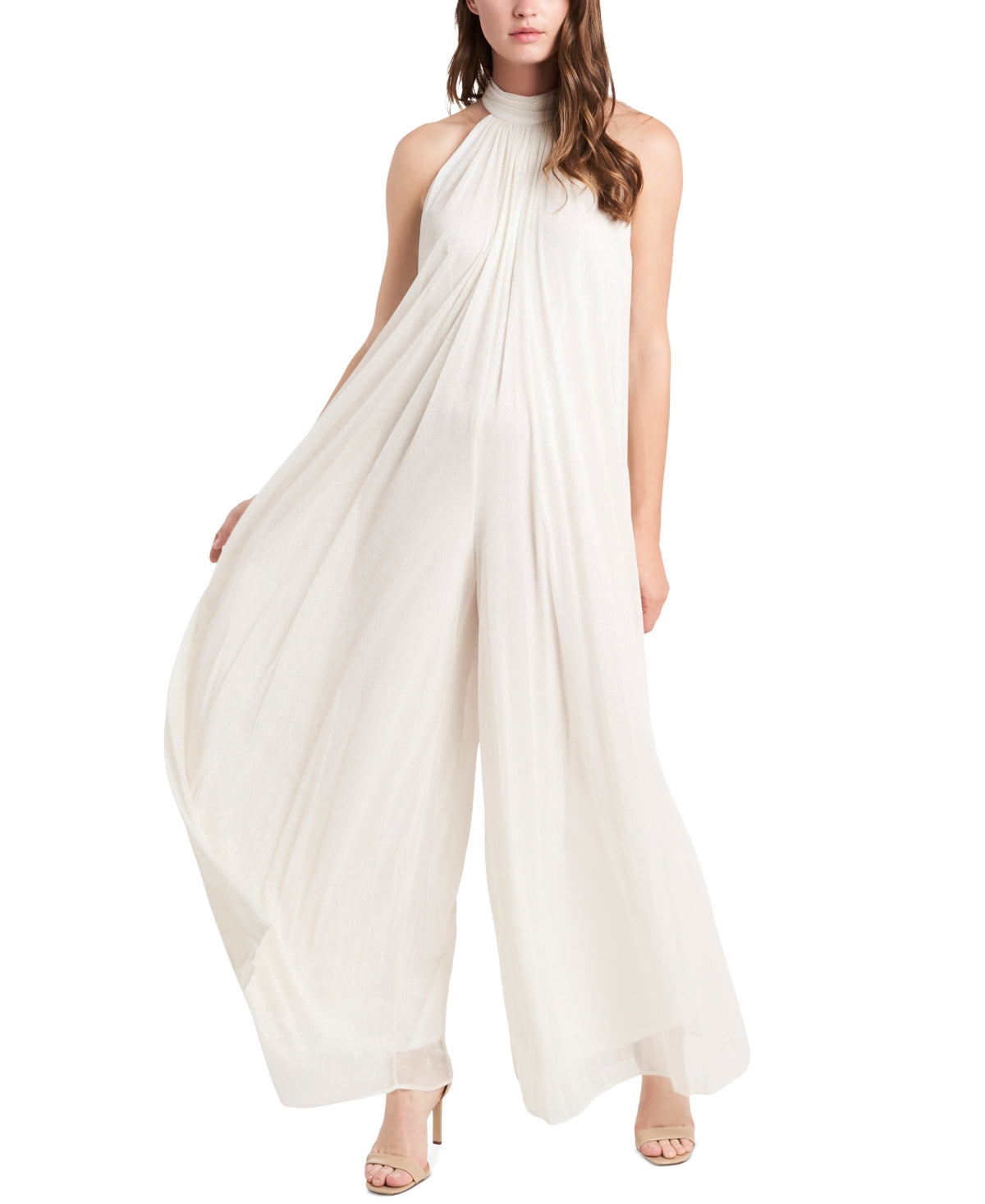 Msk Petite Glitter-Mesh Halter Jumpsuit