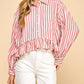 Tcec - Striped Button Up Ruffled Hem Shirt