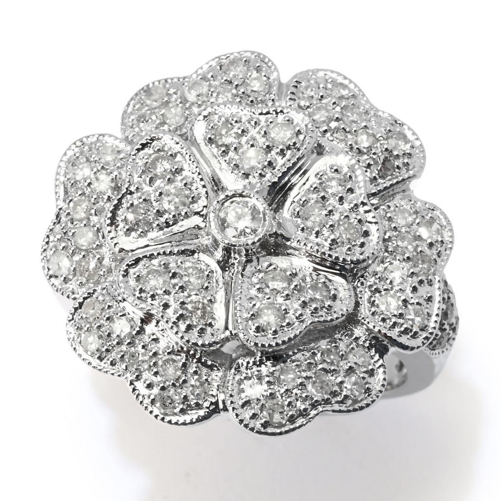 Anel de diamante redondo de ouro branco 14K, 0,75ctw, 7,0 gramas