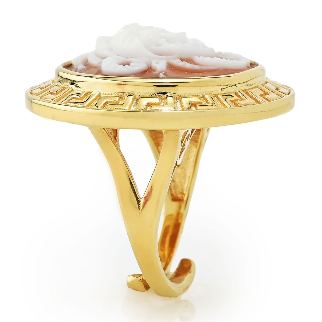 Cameo Italiano "Acrópole" 20 mm Medusa Shell Cameo Greek Key Halo Ring