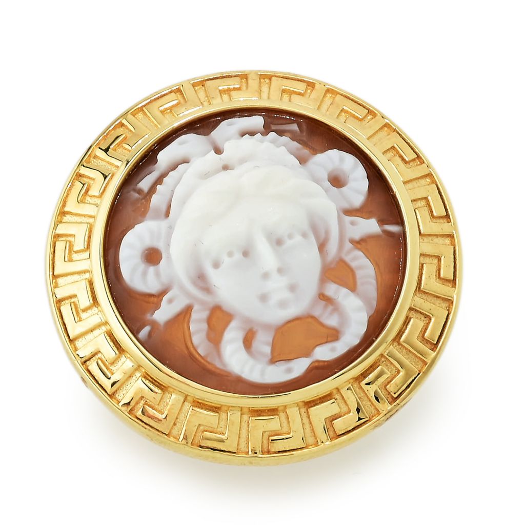 Cameo Italiano "Acrópole" 20 mm Medusa Shell Cameo Greek Key Halo Ring