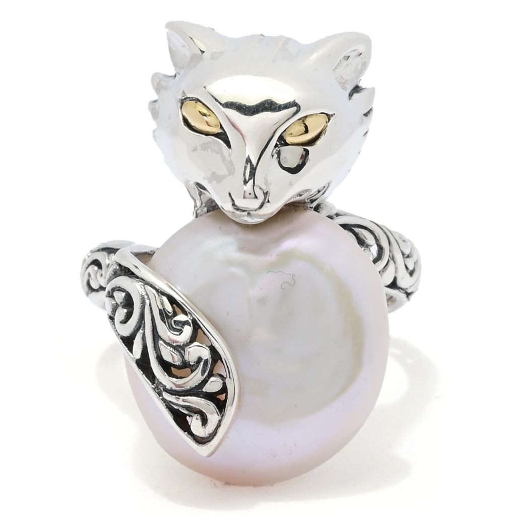 Anel de raposa com pérolas cultivadas barrocas e detalhes em ouro 18K da Artisan Silver by Samuel B.