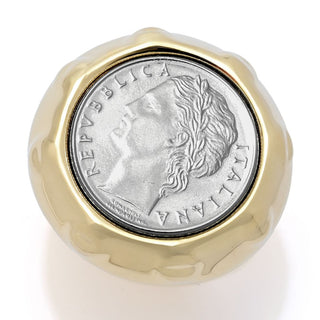 VOGA Collection 18K Gold Polished Electroform Genuine 100 Lire Coin Ring