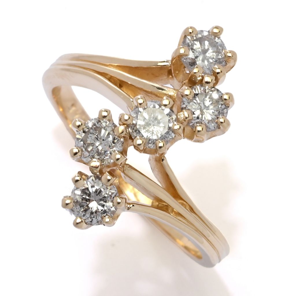 Anel de diamante redondo polido em ouro 14K com 5 pedras de 1,00ctw, 4,0 gramas