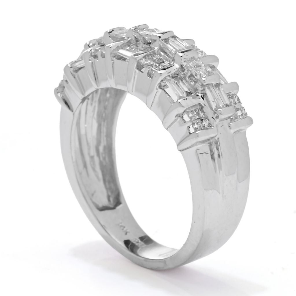 Anel de diamante princesa e baguete em ouro branco 14K de 1,00ctw