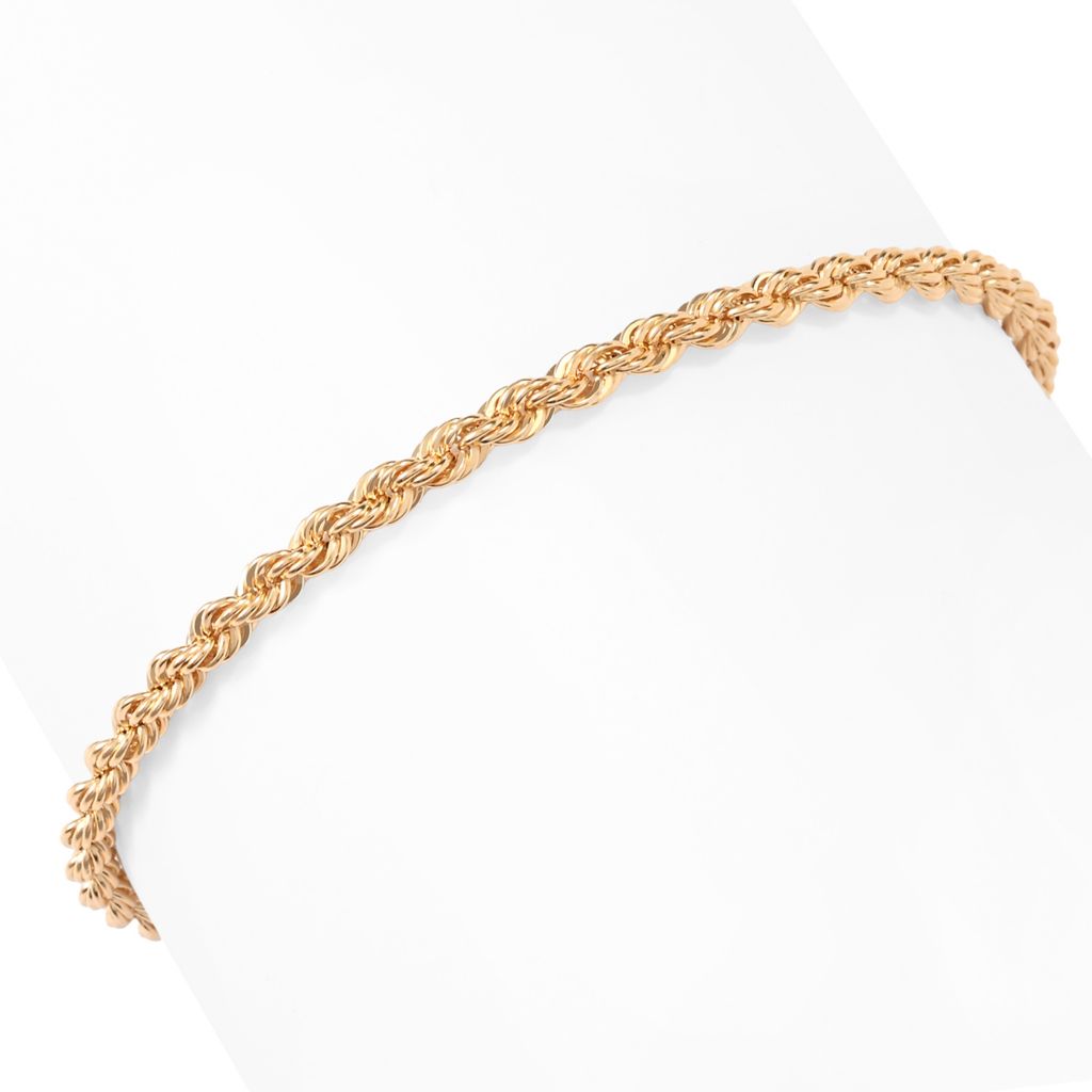 Pulseira de corrente de corda Viale18K em ouro italiano de 7,5", 3,0 gramas