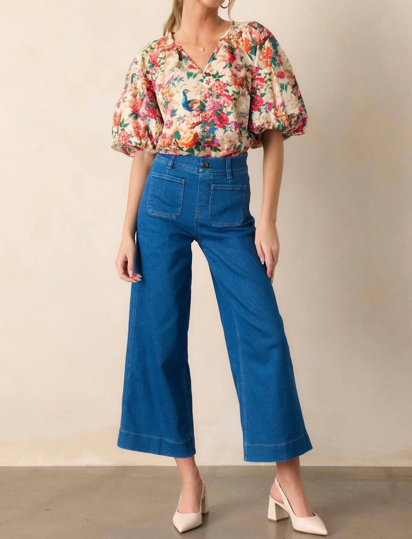 Spanx - Calça Jeans Cropped de Perna Larga