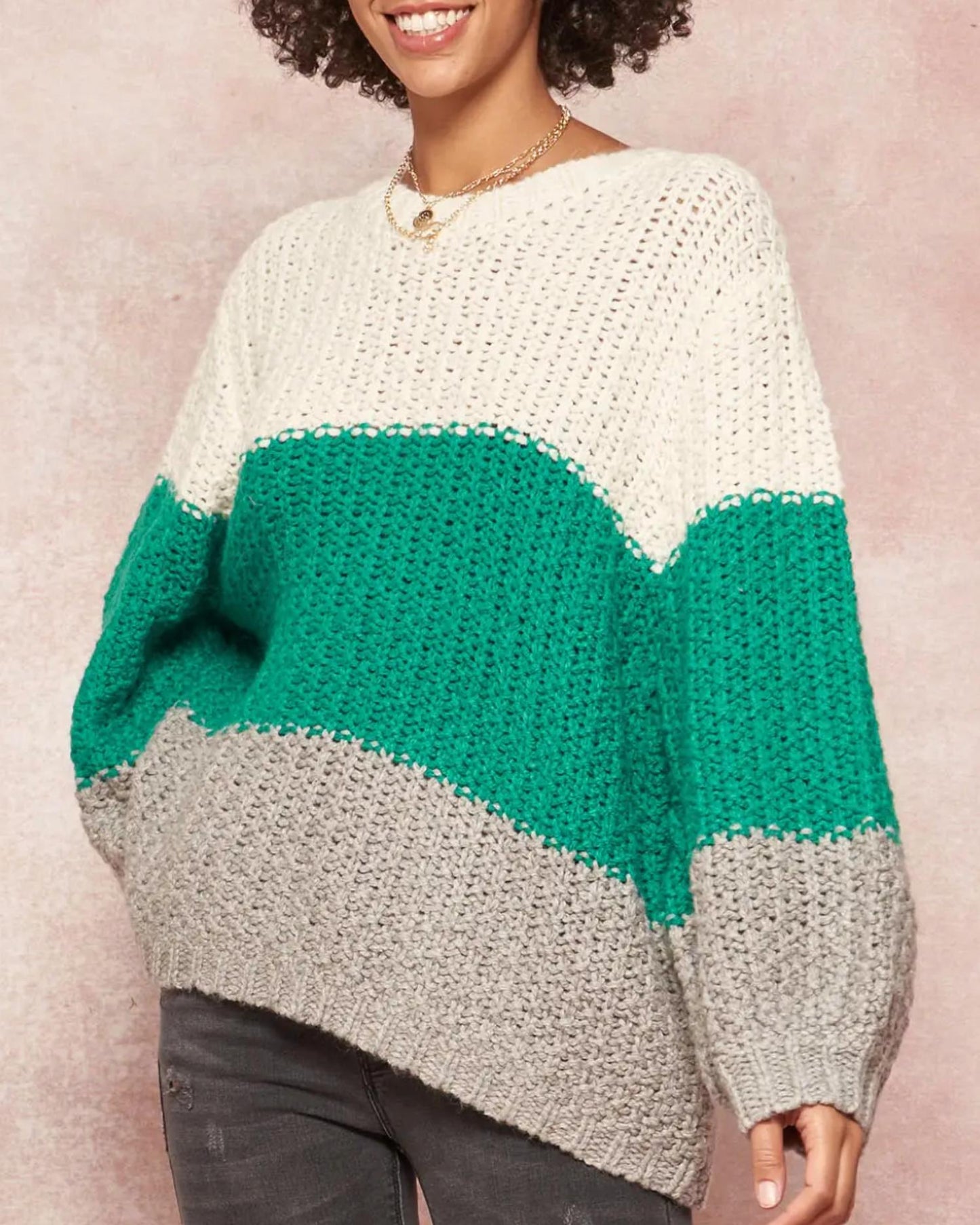 Promesa - OVERSIZED COLORBLOCK CROCHET KNIT SWEATER