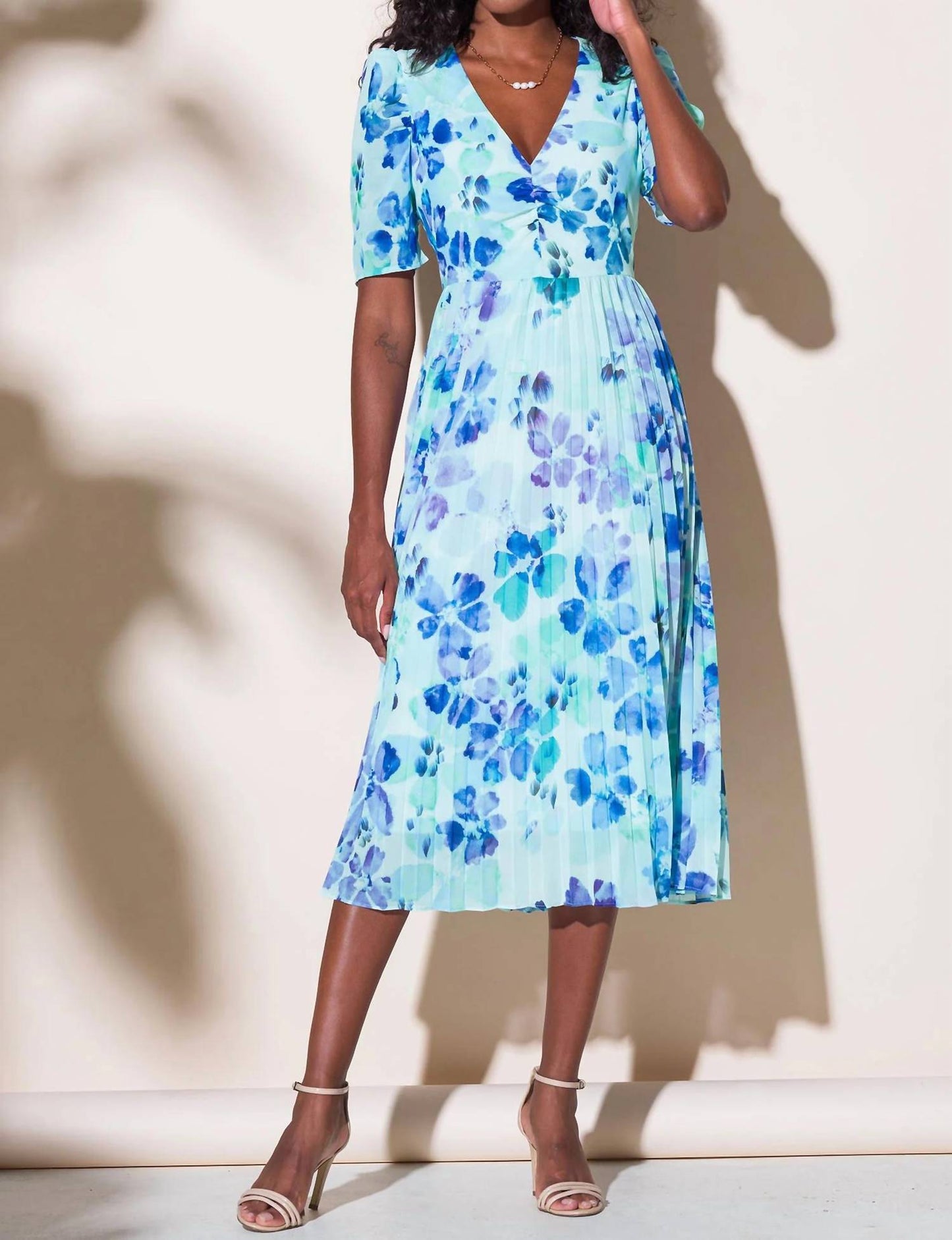 Alison Sheri - Short Sleeved Pleat Skirt Dress