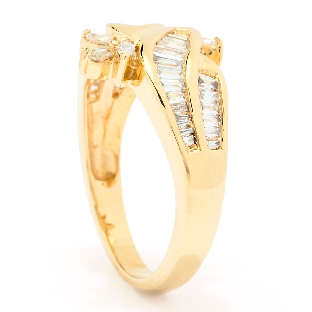 Anel de diamante Marquise e Baguette de ouro 14K 0,85ctw, 5,0 gramas