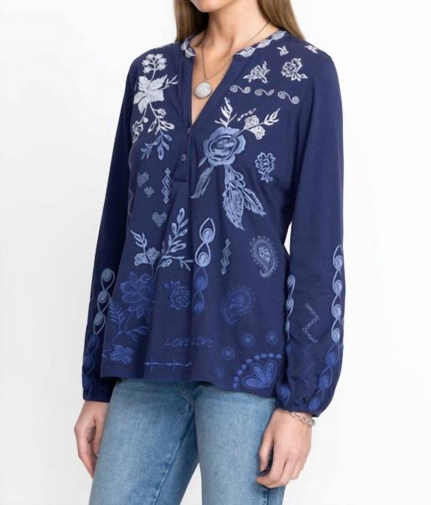 Johnny Was - BISHOP SLEEVE HENLEY TEE LAURA