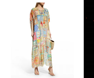 Johnny Was - Vestido longo kaftan Bella com mangas longas e cadarço