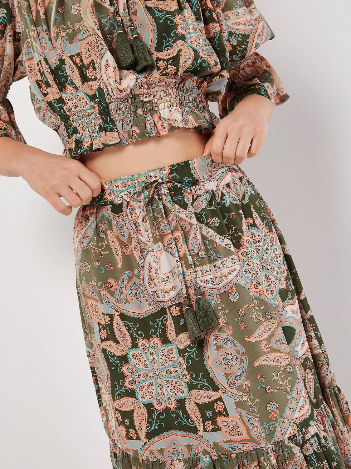 Apricot - BoHo Paisley Tiered Skirt