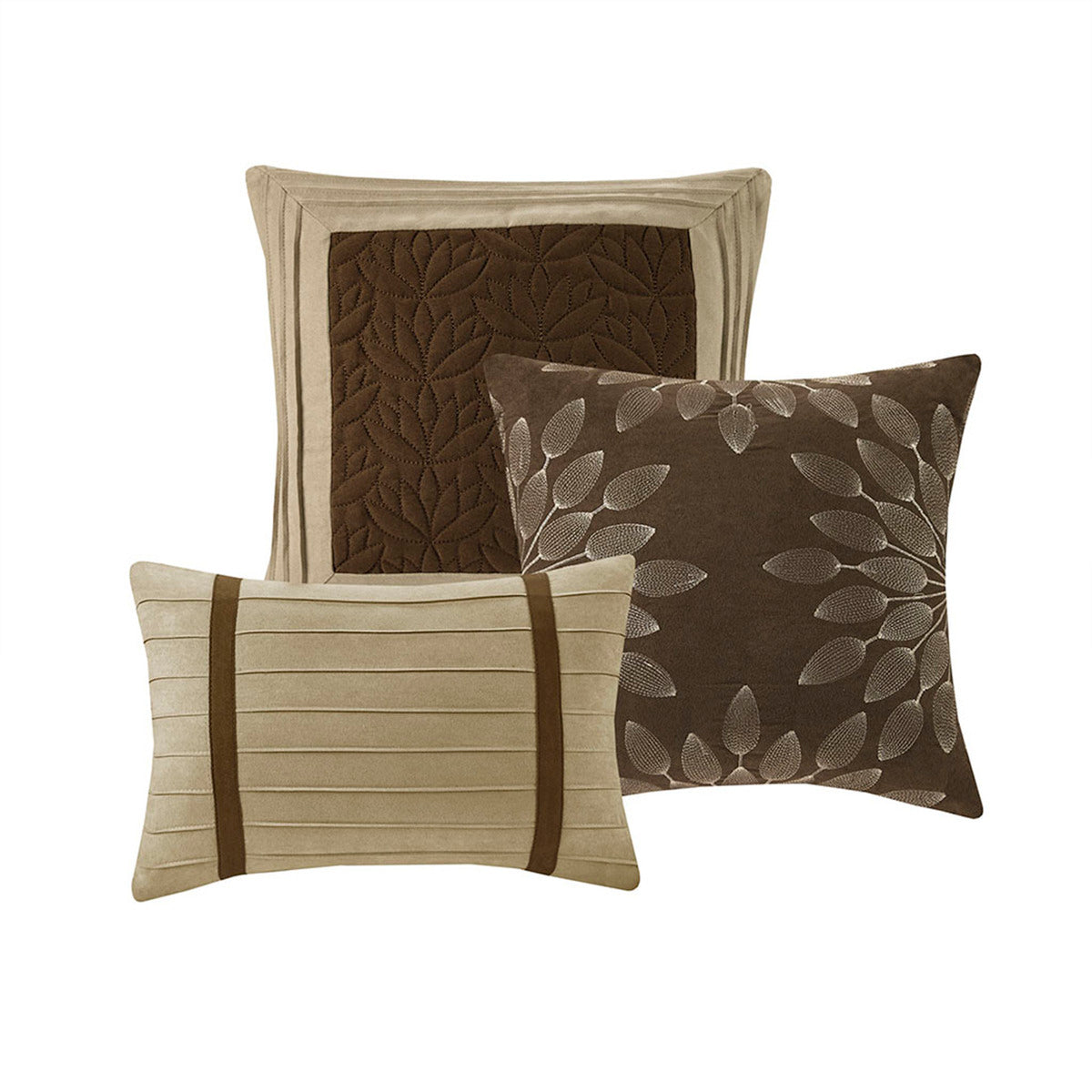 7 PC Pieced Faux Suede Comforter Set Natural Cal King