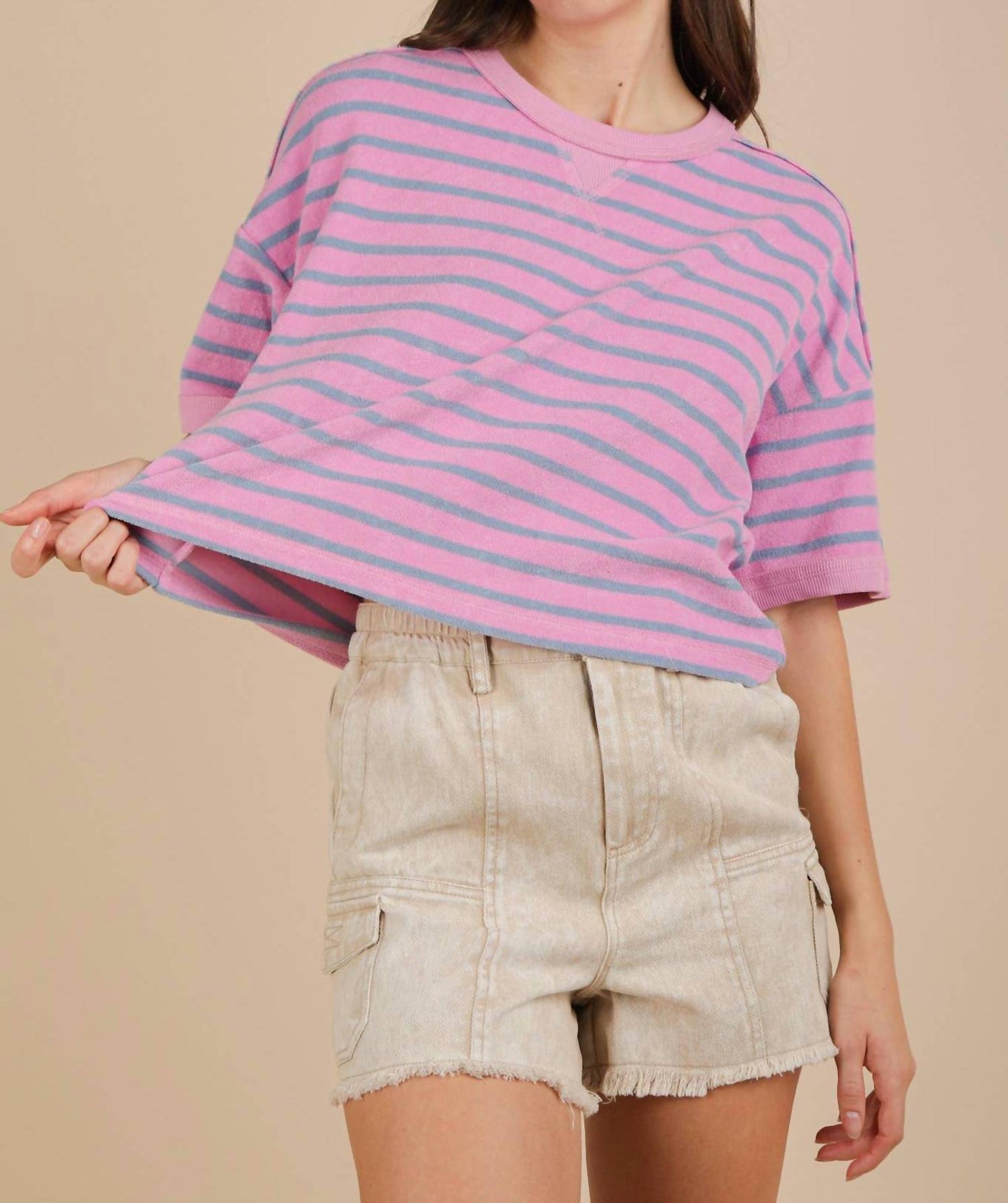 Very J - Oversized Stripe Casual Comfy Knit Top