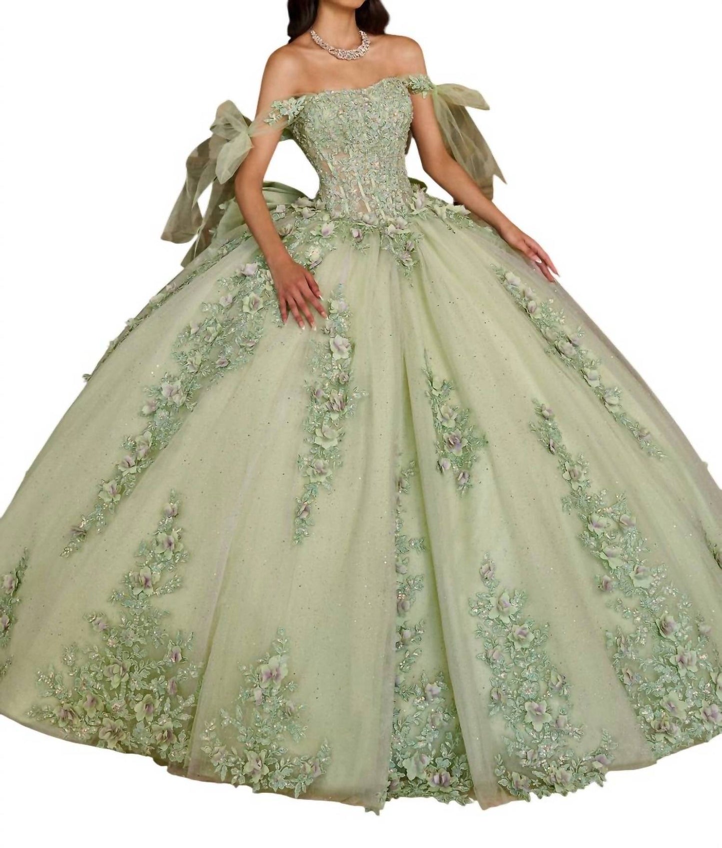 Rachel Allan - Applique Sheer Corset Quinceanera Dress
