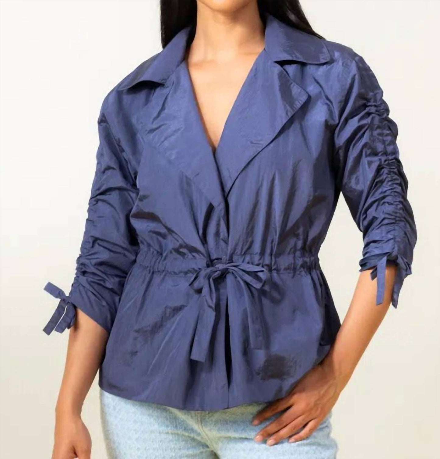 Elena Wang - Ruched Sleeves Drawstring Jacket