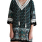 Entro - Border Print Lace up Tassel Tie Dress