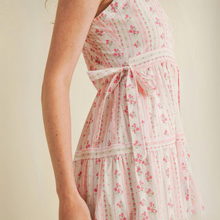 &amp;Merci - Vestido midi coquete com laço lateral floral marfim