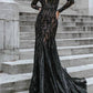 Mac Duggal - Beaded Illusion Long Sleeve Mermaid Gown