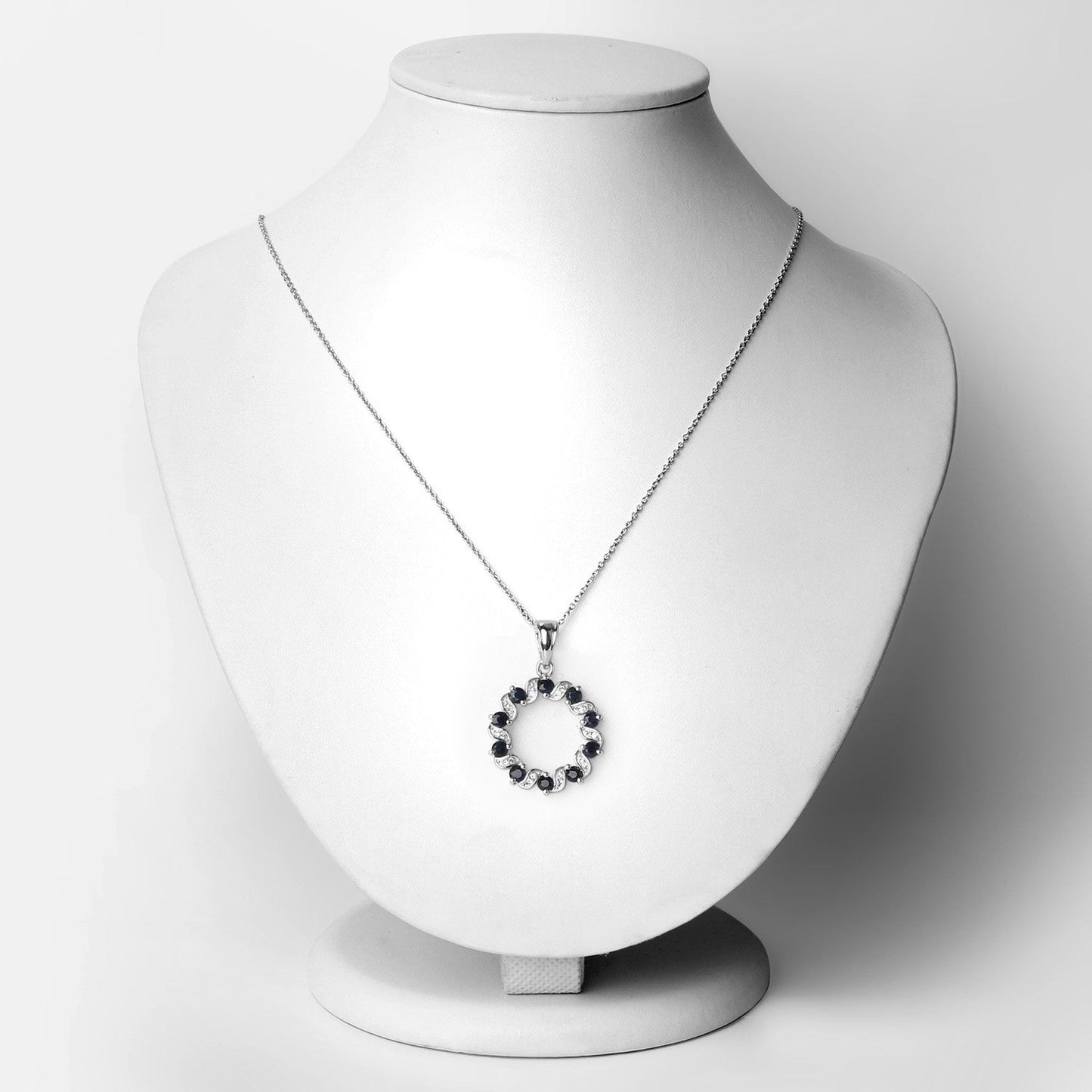 1.30 Carat Genuine Blue Sapphire and White Topaz .925 Sterling Silver Pendant