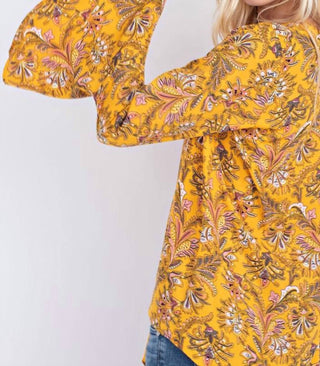 143 Story - Blusa Amarela Dourada com Laço Floral Frontal