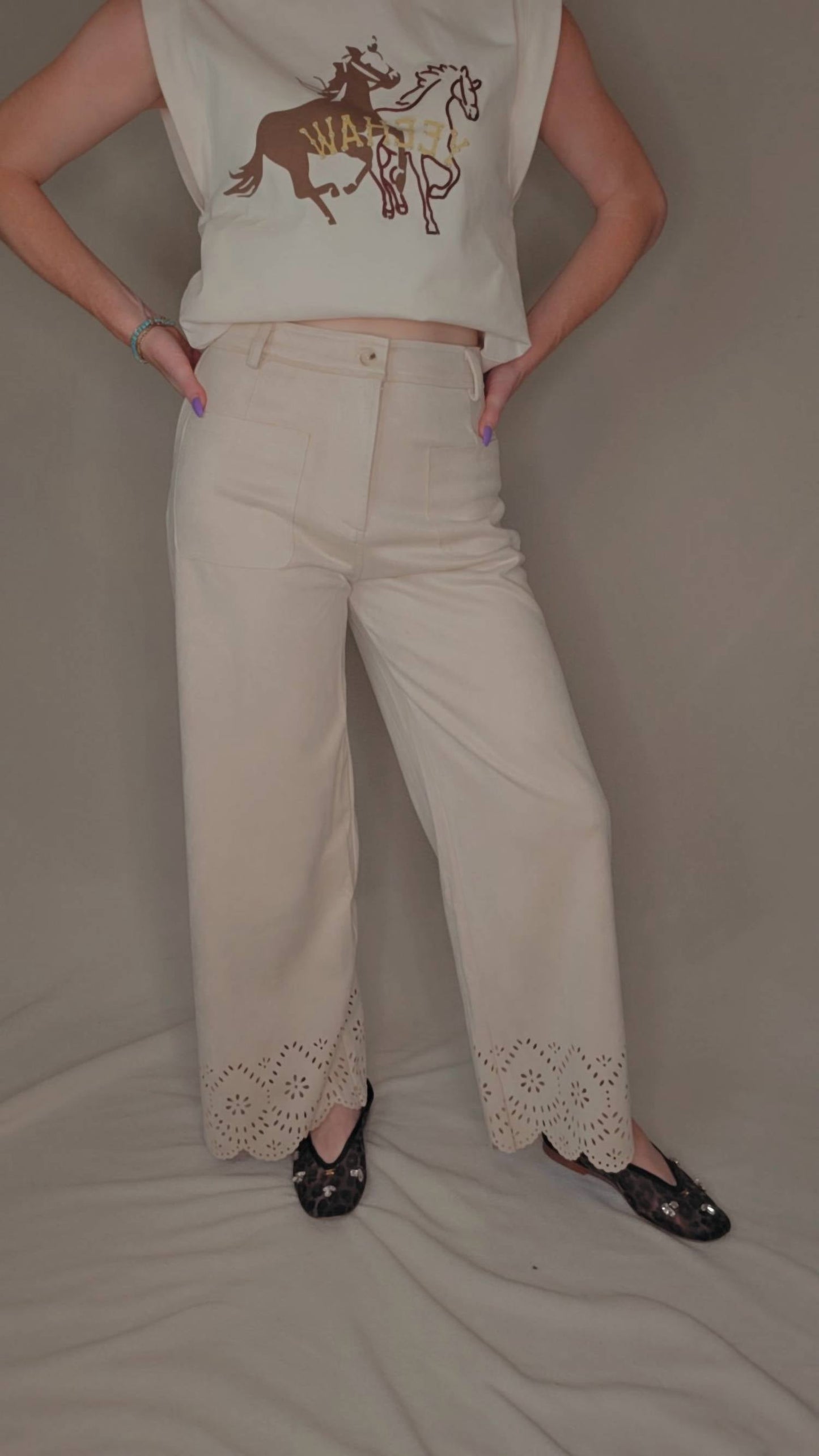 Allie Rose - Suede Laser Cut Wide Leg Pants