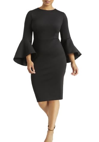 ELOQUII Women's Plus Size Flare Sleeve Scuba Dress - 18, Totally Black